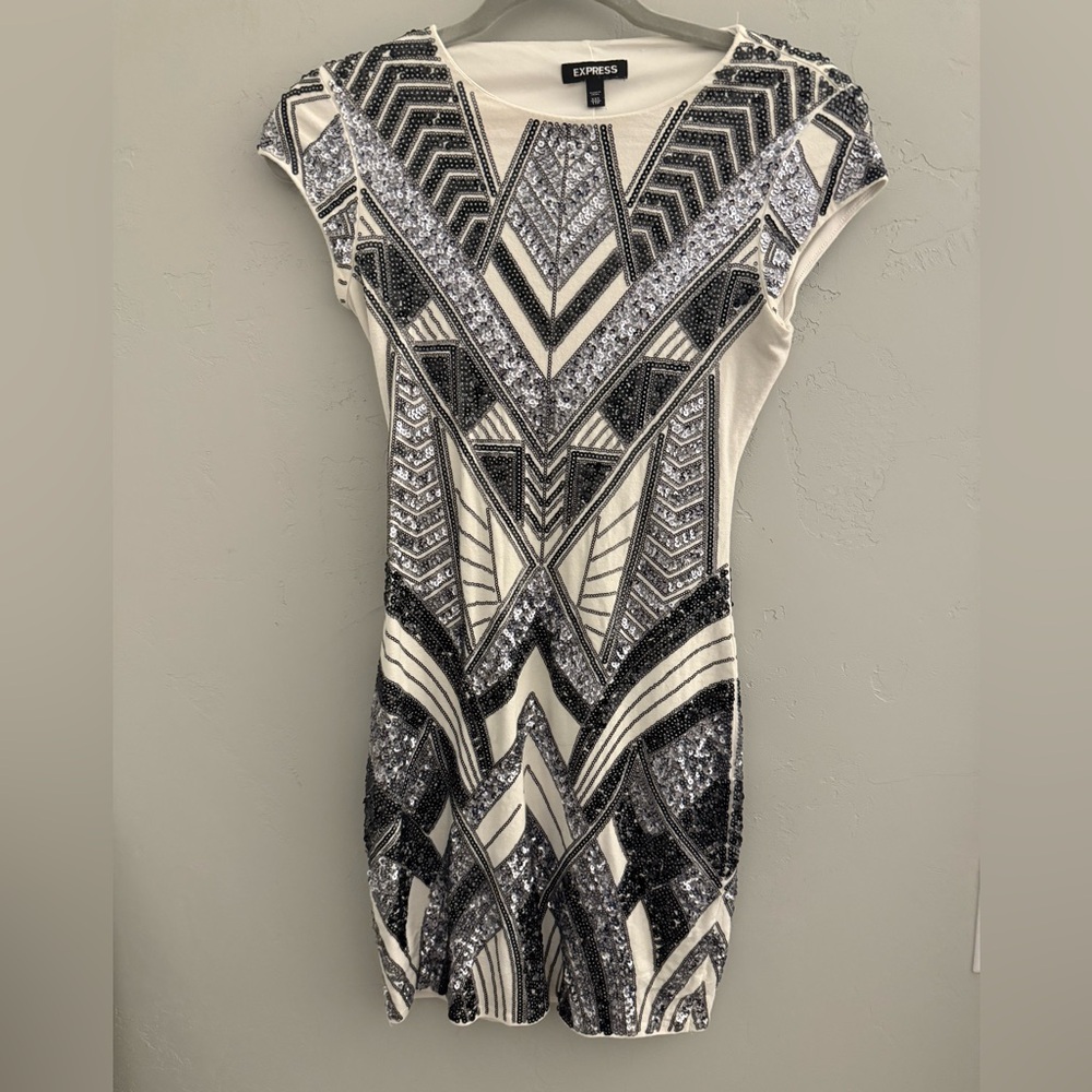 Express Black and White Bodycon Mini Dress